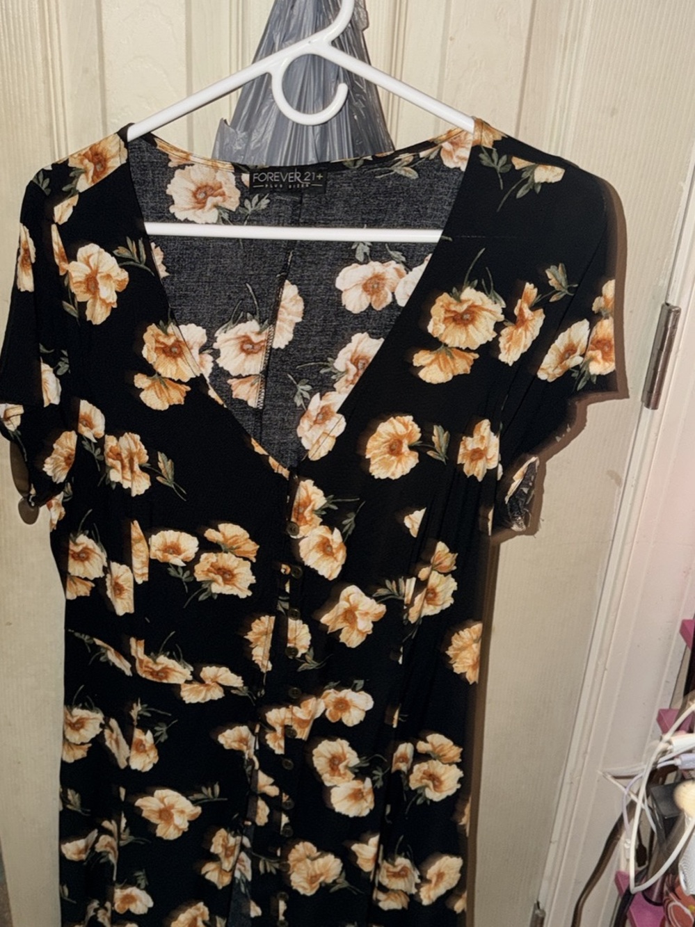 Forever 21 Black Dress with Cream Floral Print
